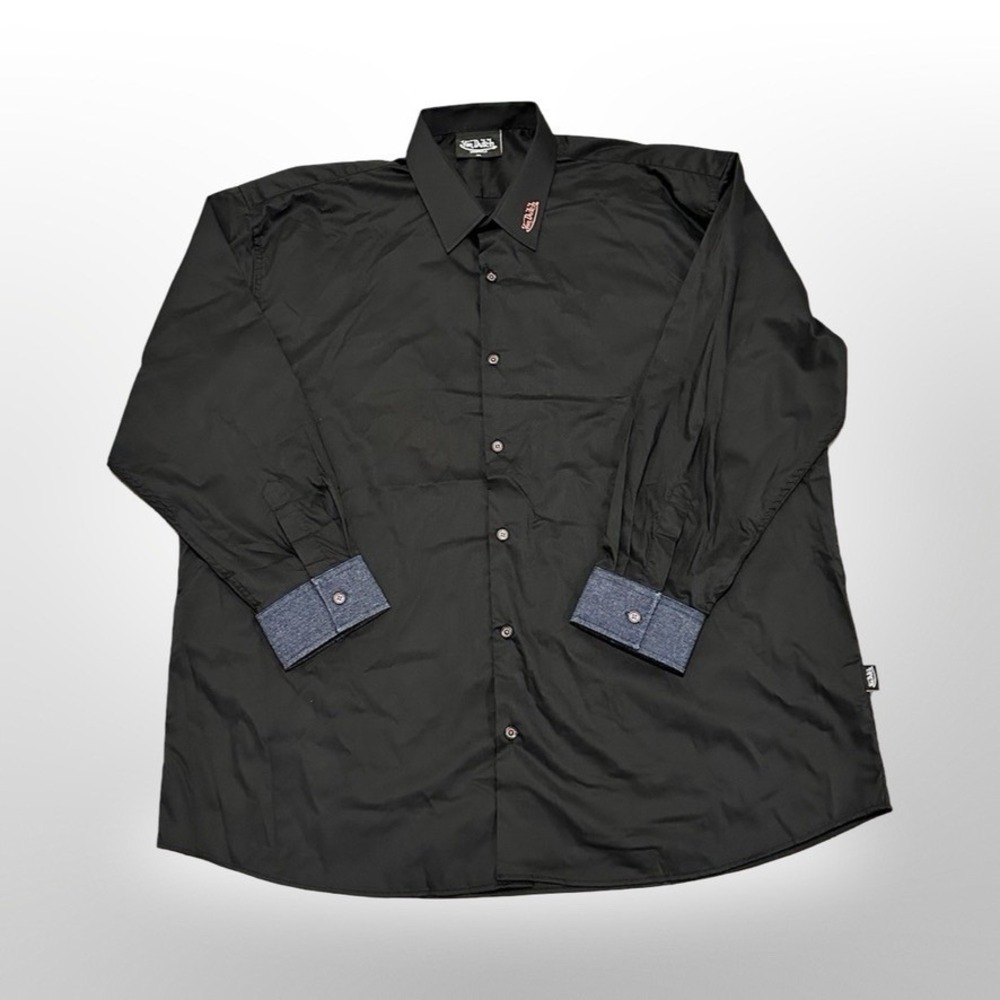 Von Dutch Men Button Down Shirt 2XL Black Tiger Graphic Y2K Denim Cuffs NWOT - Picture 2 of 9